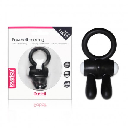 Черное виброкольцо Power Clit Cockring Rabbit